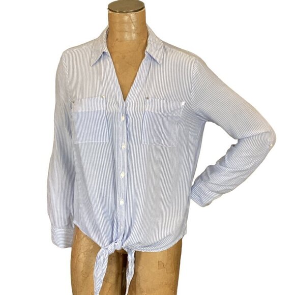 Jones New York Tops - Jones New York Button-Up Tie Waist Top Sz M Blue & White Stripe 23V